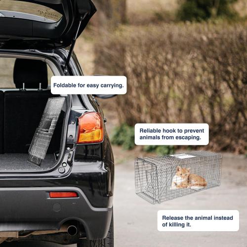 Animal Trap Cage, 26 Inch Live Traps for Raccoons Heavy Duty, Cat Trap for Stray Cats, Squirrels, Raccoon, Rabbits, Possum, Skunk, Outdoor Small Animal Humane Catch & Release, Foldable