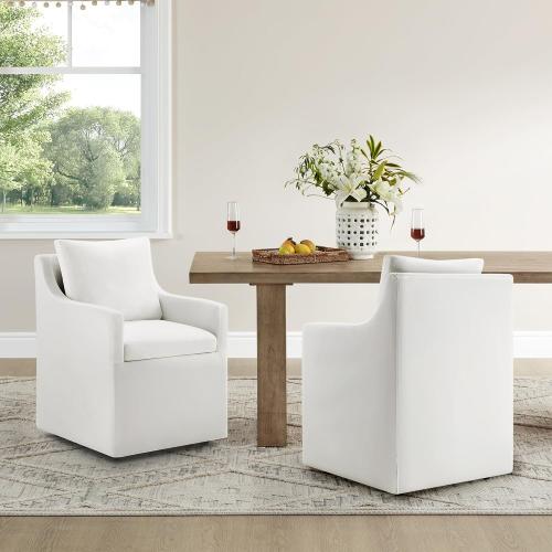 Upholstered Dining Chairs Set of 1, Modern Dining Room Chairs with Casters & Washable Cover, Rolling Accent Chair with Hidden Storage for Kitchen, Farmhouse, Living Room, White, 1 Box