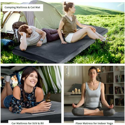 HOMBYS 3 INCH Thick Waterproof Memory Foam Camping Mattress for Outdoor Sleeping, Portable Roll Up Mattress Pad Mat for Travel Truck Bed Tent
