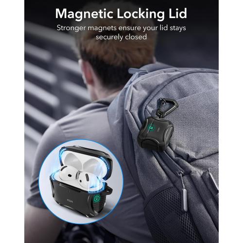 ESR for AirPods 4 Case, Compatible with AirPods 4th Generation Case (2024), Compatible with MagSafe, Powerful Drop Protection, Magnetic Lid, Cyber Series, Black