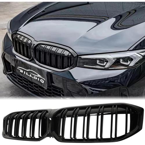G20 Grill - Black Kidney Grille Compatible With 2023-IN BMW 3 Series G20 320i/330e/330i/M340i ABS Double Slat Gloss Black