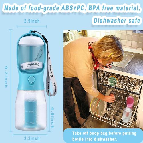 Dog Water Bottle with Food Container & Poop Bag Holder, Travel Water Bowl, Portable Pet Dispenser, Dog Gifts Stuff Accessories Items, Puppy Essentials for Yorkie Chihuahua Walking Hiking