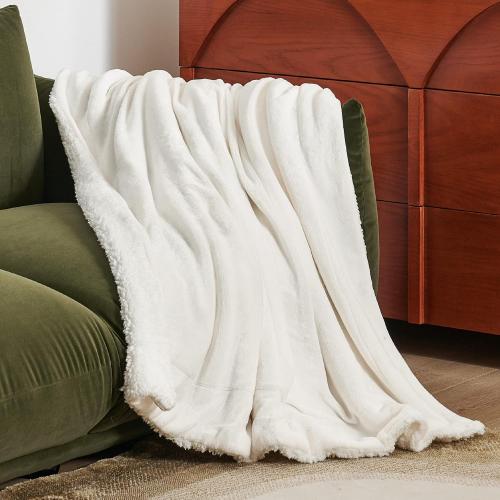 Bedsure GentleSoft Sherpa Fleece Throw Blanket for Couch, Non-Heated, Thick and Warm Throw for Women and Men, Soft Fuzzy Plush Blanket for Spring, Cream, 50x60 Inches