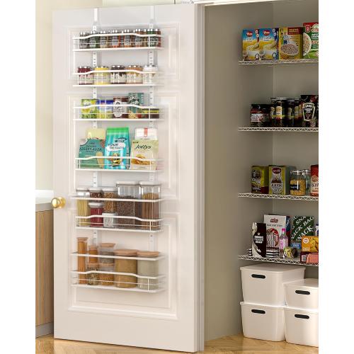 Black Moforoco White 6-Tier Over Door Pantry Organizer, Pantry Organization Storage, Door Metal Hanging Spice Rack Basket Shelves, Home Kitchen Apartment Essentials, Laundry Room Bathroom Organization