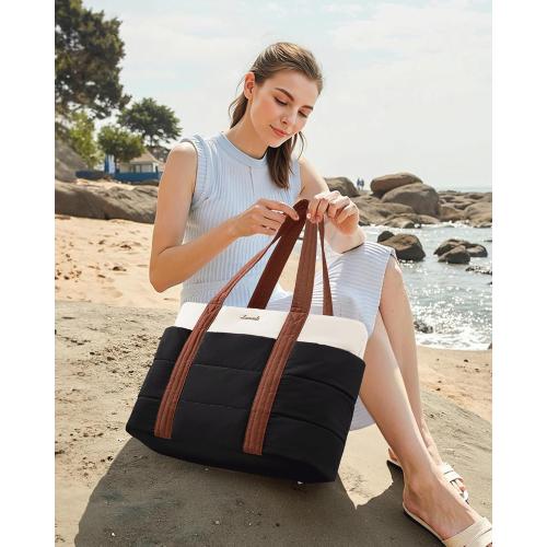LOVEVOOK Tote Bag for Women, Large Puffer Work Tote Laptop Bag, Lightweight Travel Tote Bag with Zipper Gifts for Women