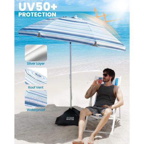 OutdoorMaster 7.2ft Beach Umbrellas for Sand with Sandbag & Anchor | 7.2ft Adjustable Umbrella for Beach, Wind Resistant, Portable UPF50  Sunshade with Carry Bag for Patio