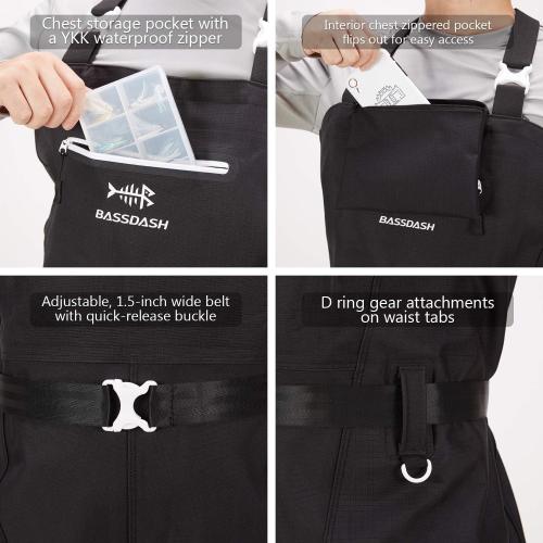 BASSDASH XL 3D Boot Foot Game Wader Ultra High Strength Black Plaid Nylon PVC Fishing Hunting Chest Waders for Men