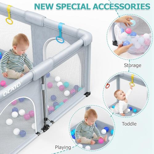 OCATO Baby Playpen: Foldable Playpen for Babies and Toddlers Large Play Pen Portable Playpen Fence Indoor Outdoor Kids Safety Area Travel Play Yard with 1 Storage Bag 4 Handlers 50 Balls (50 × 50)