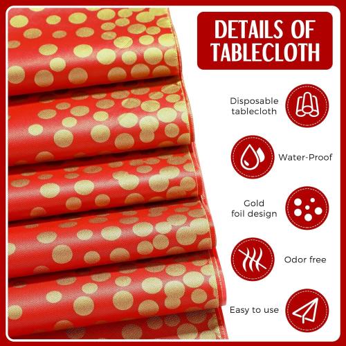 Breling 8 Pack Red and Gold Disposable Plastic Tablecloths and Satin Table Runner Set, 54 x 108 Inch Tablecloth, 12 x 108 Inch Table Runners for Wedding Graduation Birthday Baby Shower New Year
