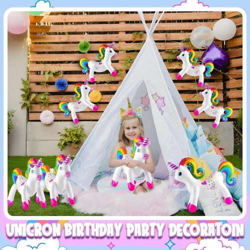 Inflatable Unicorn Party Decorations - (Pack of 4) 24 Inch - Large Blow Up Rainbow Unicorns for Unicorn Birthday Decorations, Party Decor, Balloons, Pool Fun, and Party Favors Supplies