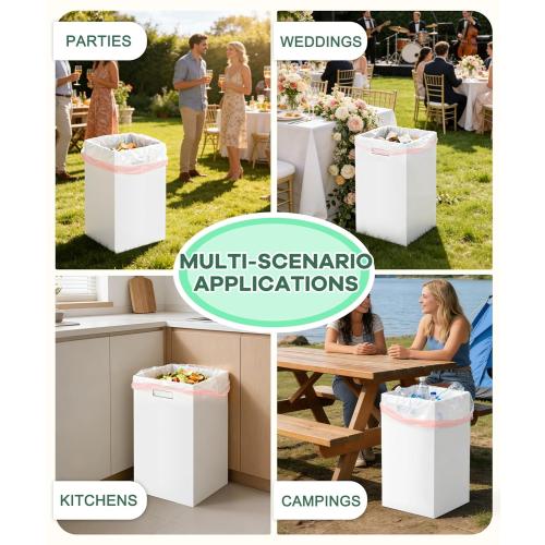 4 Pack Corrugated Cardboard Disposable Trash Cans for Parties, 40 Gallon Collapsible Garbage Cans with Handle, Thick Foldable Bins for Party Events Camping Beach(18 L x 18 W x 30 H), White