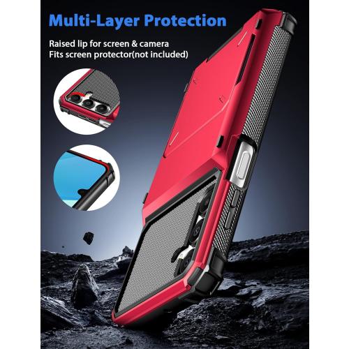 Samsung Galaxy A16 Case Wallet 5 Credit Card Holder ID Slot Flip Cover Wallet Case Back Pocket Protective Hard Rubber Bumper Armor Non-Slip for Samsung Galaxy A16 5G 6.7 inches Women Men Red