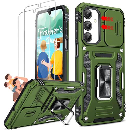 LeYi Compatible for Samsung Phone Case Galaxy A16-5G: [Not Fit A15] Galaxy A16 5G Screen Protector with Galaxy A16 5G Case & Magnetic Stand, Shockproof Celular Cell Cover para A 16 5G, Olive Green