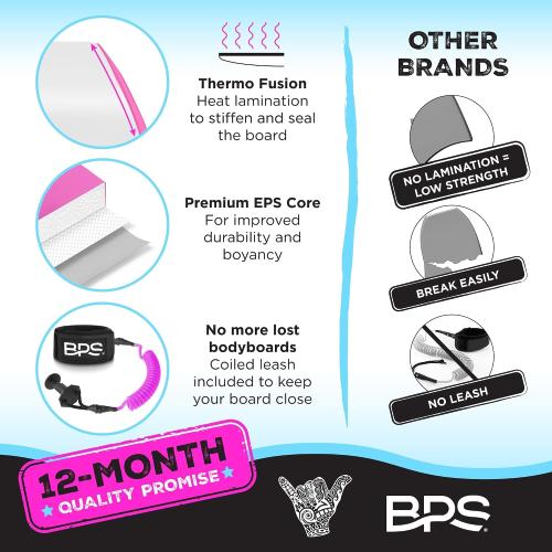 BPS 'Storm' Bodyboard with Premium Coiled Leash - Lightweight with EPS Core, Durable for All Wave Conditions