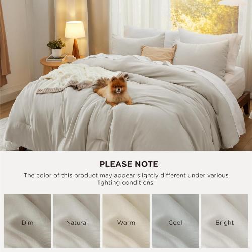 Bedsure Queen Size Comforter Set, Beige Soft Prewashed Bedding for All Seasons, 3 Pieces GentleSoft™ Warm Down Alternative Bed Set, 1 Lightweight Comforter (90x90) and 2 Pillowcases (20x26)