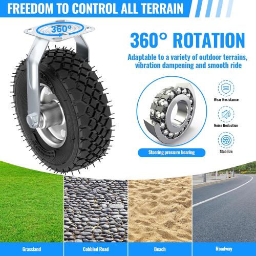 10 Inch Pneumatic Casters Set of 4 (2 Swivel/2 Rigid),Heavy Duty Casters,Tolerable 1300 LBS,Rubber Knobby Tread for Workbench, Cart, Trolley,Wagon and Shelves