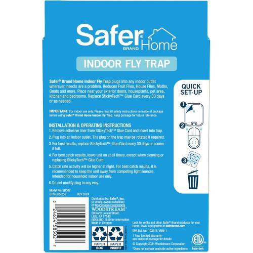 Safer Home Indoor Plug-In Fly Trap - SH502 - Effective Fruit Fly Traps for Indoors, Gnat Traps for House Indoor, 400 Sq Ft Protection - Style: 1 Device   2 Glue Cards