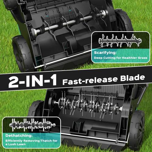 YARDCARE 13-Inch 2-in-1 Electric Dethatcher & Scarifier, 12 Amp Lawn Tool with 8 Gal Collection Bag, Adjustable Depth, Powerful Motor for Healthier Grass