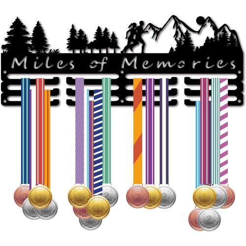 CREATCABIN Medal Hangers Display Holder Rack Sports Metal Hanging Athlete Awards Iron Wall Mount Decor for Over 60  Medals - Running, Marathon, Football - Black - 15.7x5.9 Inch - Miles of Memories