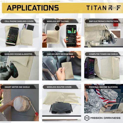 Mission Darkness TitanRF Faraday Fabric Pro Construction Kit 6 Yards // 44 W x 18'L Fabric   20'L Tape Military Grade Conductive Material Blocks RF Signals, WiFi, Cell, Bluetooth, RFID, EMF
