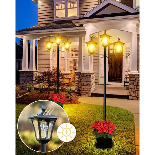 3-Head Solar Lamp Post Light, 77 Metal Outdoor Lamp Post, 200 Lumens Waterproof Solar Outdoor Lights for Garden Driveway Backyard Porch Lawn