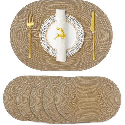 JeogYong Oval Placemats Set of 6 Washable Placemats Woven Placemats 14 x 20 Inch Oval Heat-Resistant Table Mats for Dining Tables, Indoor & Outdoor Decorations (Coffee)