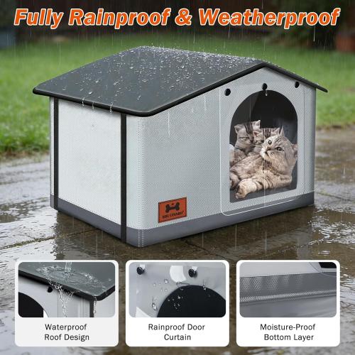 Insulated Heated Cat House Indoor/Outdoor, Weatherproof Cat House with Heated Pad for Winter, Outside Shelter for Feral Cats and Small Dogs (20x17x16)