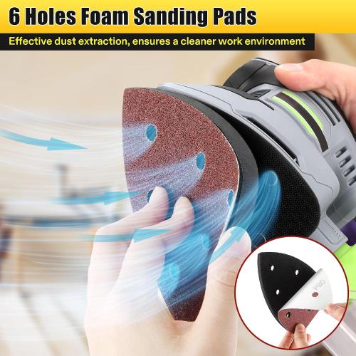 5 Pcs 6 Holes Foam Sanding Pads with 30 Pcs Mouse Sander Sandpaper