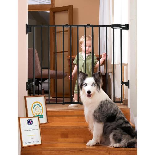 Babelio Baby Gate for Stairs, Kitchen & Doorways, No Bottom Bar| One-Handed Operation| Auto-Close| Hardware Mount (Drill Needed) Safety Dog/Pet Gate (Black - B17, 26-43 W, 28 H)