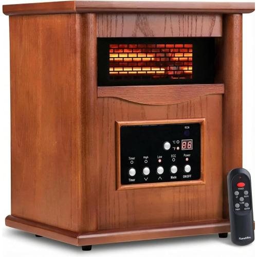 Nordic Hygge Portable Space Heater, 1500W Electric Infrared Heater for Indoor Use, Living Room, Bedroom, Office - Remote Control, 12H Timer, 3 Heat Settings, Overheat & Tip-Over Safety, Light Oak