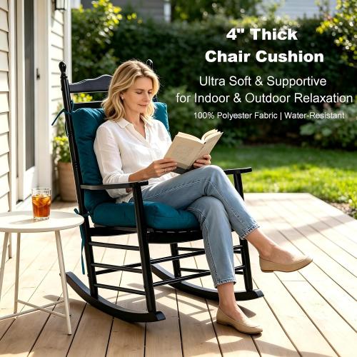 QILLOWAY Outdoor Chair Cushion for Patio Furniture, Waterproof Patio Cushions Set of 2 with Ties, Fade Resistant Replacement Pads for Outdoor Rocking Chairs,Peacock Blue