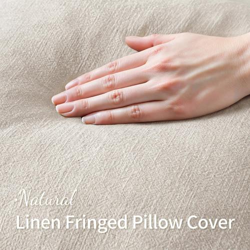 MIULEE Decorative Throw Pillow Covers Neutral Linen Fringe Throw Pillows Euro Shams Set of 2 Natural Beige Boho Farmhouse Cushion Covers for Couch Sofa Bed Living Room Spring Home Decor 28x28 Inch