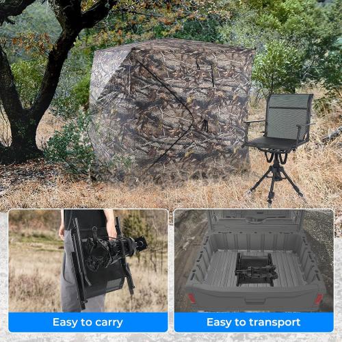 KEMIMOTO Hunting Blind Chair 360° Silent Swivel, Height Adjustable Black | 320 Lbs Capacity, Quick Folding Stable Portable, Swivel Anti-Sink Feet, for Deer Hunting Fishing Camping Ground Blinds