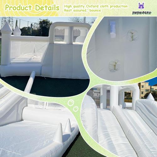 (UNTESTED) 12.5 FT Oxford White Bounce House Bouncing Castle with Two Slides Inflatable Bounce House for Kids with Large Ball Pits Suitable Birthday Party Holiday Decorations and Photography