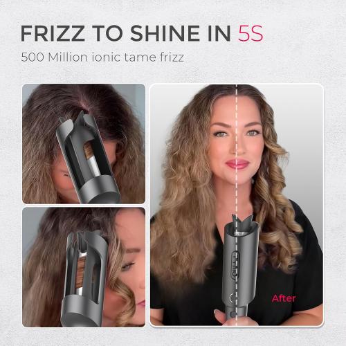 TYMO Automatic Rotating Curling Iron - TYMO CURLPRO Beach Waves Curling Wand, Portable Hair Curler, 500 Million Ionic, Dual Voltage & Lightweight for Travel, Ceramic Coating, 1 Inch, Metallic Gray