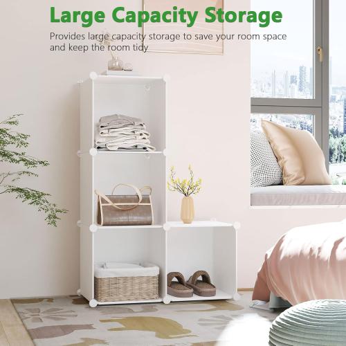 C&AHOME Cube Storage Organizer, 4-Cube Shelves Units, Closet Cabinet, DIY Plastic Modular Book Shelf Ideal for Bedroom, Living Room, Office, 24.8 L x 12.4 W x 24.8 H Milky UPCS04M