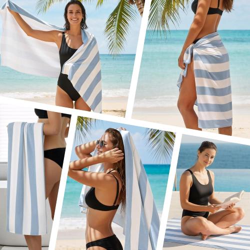 4 Pack Beach Towels Stripe Microfiber Beach Towel Sand Free Quick Dry Swim Pool Towels for Adult, 30'' x 60'' Lightweight Travel Bath Towel, Camping | Ultra-Portable, Multi-Functional, Blue