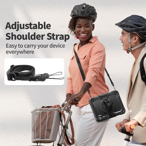 Ambison Case for iPad (A16) 11th/10th Generation 11''/10.9'' 2025/2022, [Kid Proof] Full Body Protective Case with 9H Tempered Glass Screen Protector, 360° Rotatable Kickstand & Hand Strap (Black)