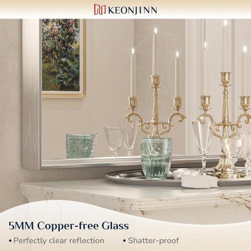 Size 48x 30 Brushed Silver Bathroom Vanity Mirror 48 x 30 Inch Large Rectangle Wall Mounted Mirror Square Corner Metal Framed Farmhouse Mirror Modern Rectangular Mirror for Over Sink(Horizontal/Vertical)