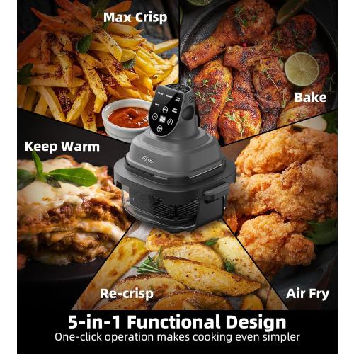 5-in-1 Portable Glass Air Fryer, 4QT & 6-Cup Glass Containers with Lids, Silicone Mat, 1500W Small Air Fryer, 90% Less Oil, Dishwasher/Freezer Safe for Single Servings, Family Meals