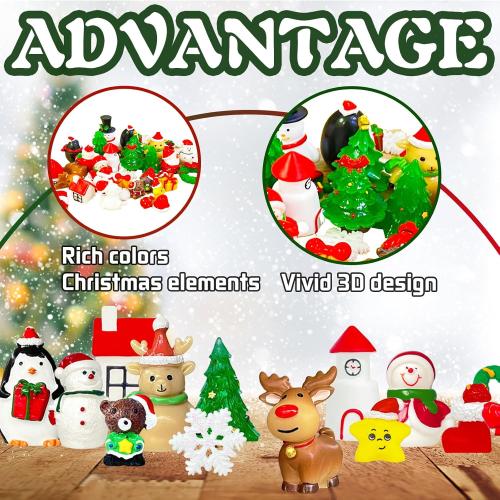 Bvrbaory 42 Pcs Miniature Winter Garden Christmas Ornaments,Resin DIY Mini Christmas Accessories,Miniature Christmas Theme Figurines for Christmas Party Decoration,DIY Mini Christmas Garden Scene