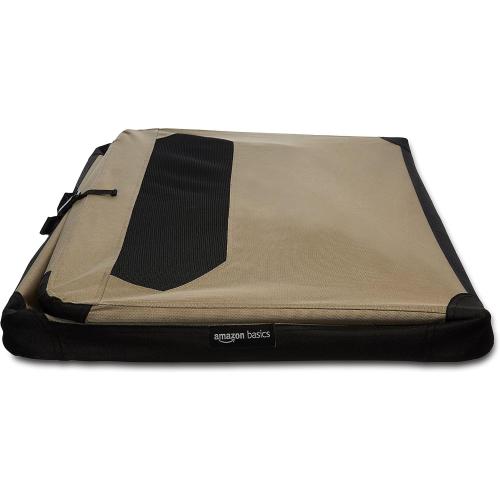 Amazon Basics Folding Soft Crate for Cat, Dog, Rabbit, Portable and Collapsible, 36 Inch, Tan, L 36 x 24 x 24