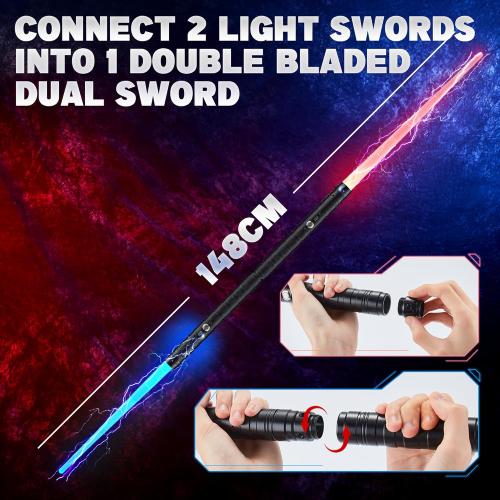 SANCO Metal Hilt Dueling Light Up Sabers - 2 Packs RGB 15 Colors Type-C Rechargeable Power Swords with 31 Light Effects & Motion-Sensing FX, Glowing Toys for Halloween Cosplay, Gifts for Kids & Adults