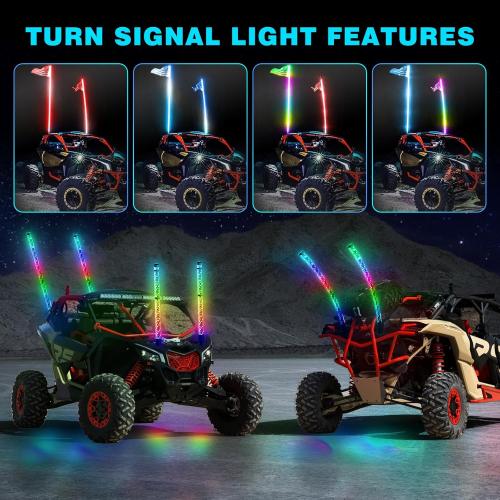 2PCS 3FT Whip Lights with Upgraded Spring Base, Spiral RGB Chasing Led Whip Lights for Side by Side, APP & Remote Control Music Led Whips with Rocker Switch for UTV ATV RZR SXS Can-Am