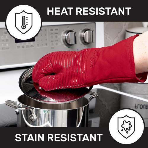 All-Clad Silicone Oven Mitts: Heat Resistant up to 500 Degrees - 100% Cotton & Silicone, 14x7 Oven Mitt for Kitchen and Barbeque, 2-Pack, Chili