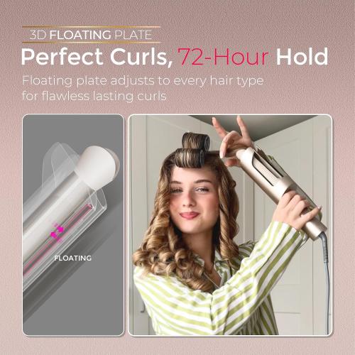 TYMO CurlPro Plus Automatic Rotating Curling Iron - Upgraded Long Barrel Curling Wand for Beach Waves & Long Hair, Ceramic Hair Curler for Women, Anti-Scald, 600M Ionic, Dual Voltage, Gold, 1 Inch