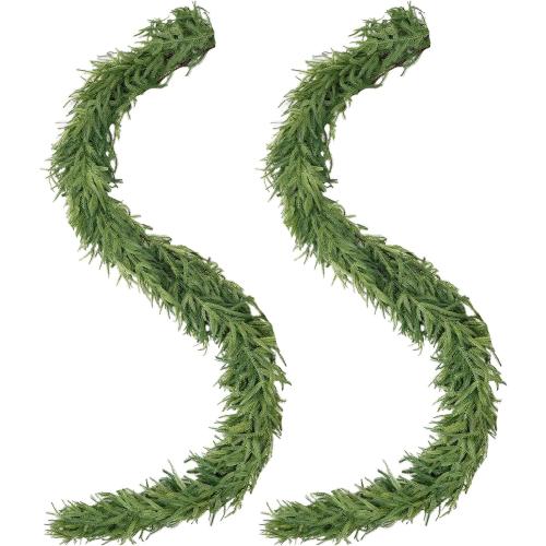 2Pcs Norfolk Pine Garlands, Real Touch Natural Winter Pine Christmas Garland, 6FT Artificial Greenery Garland for Mantle, Wall, Indoor, Outdoor Christmas Decorations Porch Decor