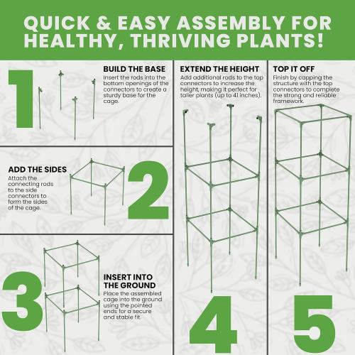 Tomato Cage Square - Large Trellis Stakes and Plant Support Structures for Vegetables and Climbing Plants - Tall Tomato Cages for Garden, Pots, Raised Garden Bed Outdoor Supplies
