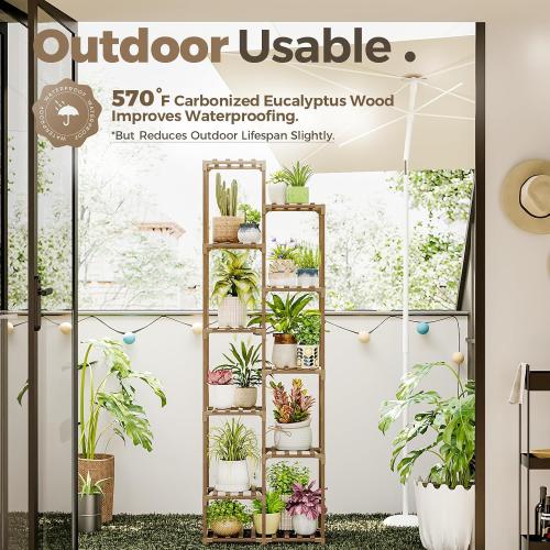 Bamworld Plant Stand Indoor Outdoor 11 Tier Tall Large Wood Plant Shelf Multi Tier Flower Stands Garden Shelves Wooden Plant Display Holder Rack for Living Room Corner