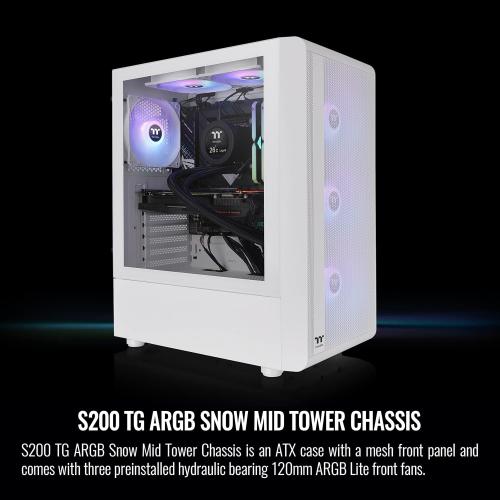 Thermaltake S200 TG ARGB Snow ATX Tempered Glass Mid Tower Gaming Computer Chassis with 120mm ARGB Lite Front Fan Pre-Installed CA-1X2-00M6WN-00